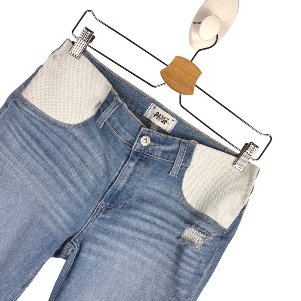 PAIGE Colette Crop Flare Maternity Jeans Blue Light Wash Distressed Size 28 - Picture 3 of 7